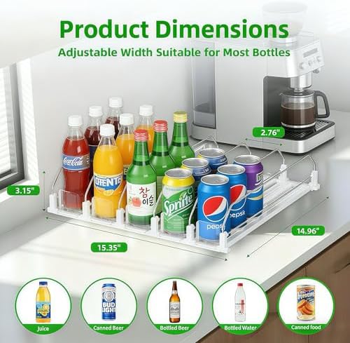 Adjustable White Fridge Organizer, Automatic Can Dispenser & Drink Rack - Image 2