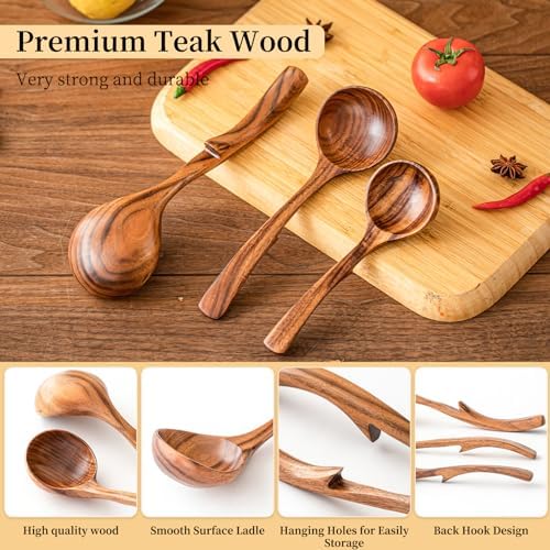 Gudamaye 3 Size Wooden Soup Ladles Set, 3 Hooks - Image 3