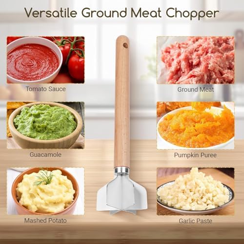 Meat Masher Stainless Steel Meat Chopper, 6-Blade Ground Beef Chopper Tool - Image 5