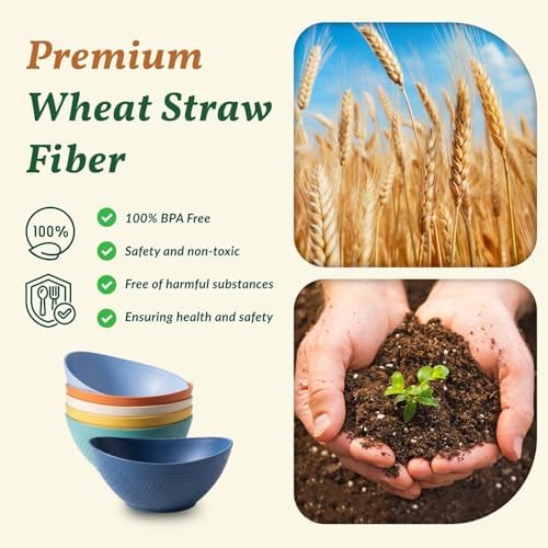 Homienly Wheat Straw Bowls 26 OZ Oval Serving Bowls 6 PCS Unbreakable Plastic - Image 3