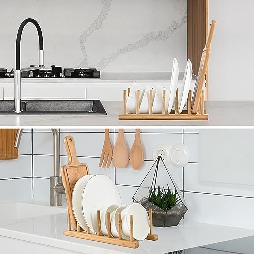 INNERNEED Bamboo Wooden Dish Rack, Vertical Plate & Lid Organizer - Image 6