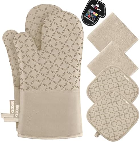 KEGOUU Oven Mitts and Pot Holders 6pcs Set, Kitchen Oven Glove High Heat by KEGOUUOvenMitt