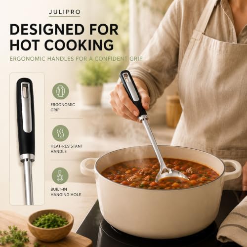 Stainless Steel Cooking Spoon Set, 3-Piece Serving, Slotted & Ladle - Image 4