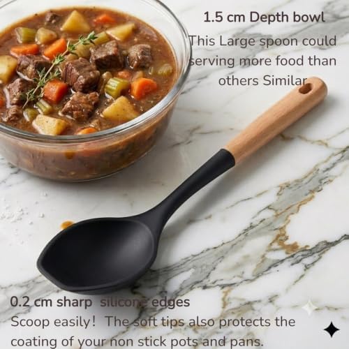 LorisArm Large Cooking Spoons. 12.5" Heat Resistant Silicone Serving Spoon - Image 3