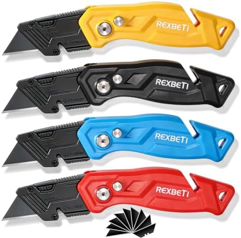 REXBETI 4-Pack Box Cutter Utility Knife, Folding Pocket Knife, 14 Blades by REXBETI