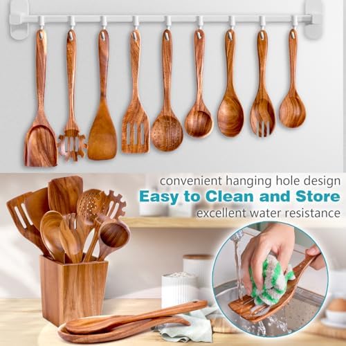 HOWHONG Acacia Wood Cooking Utensils Set - Image 6