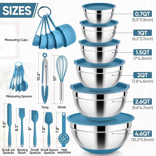 E-far 25PCS Mixing Bowls with Lid Set, Stainless Steel Nesting Prep Bowls with - Image 2