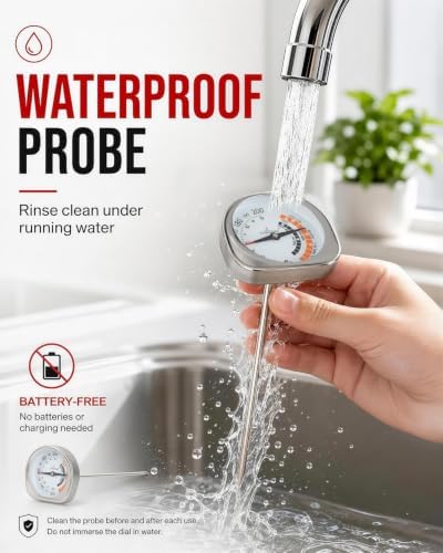 Leave in Probe Meat Thermometer Oven Safe Dual Pointer Dial BBQ Grill - Image 4