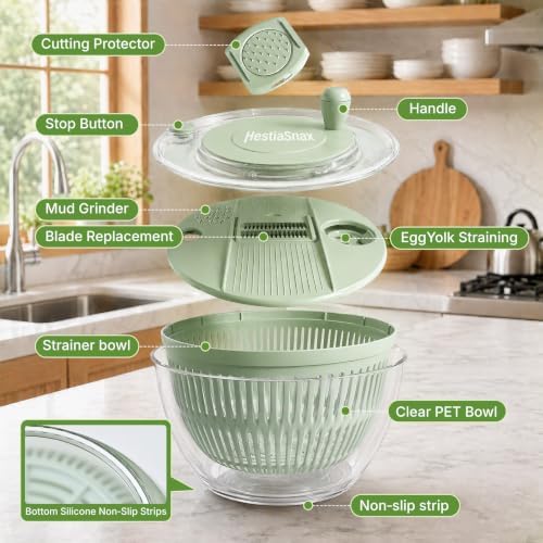 Salad Spinner 4.25qt, One‑touch Stop Button & Non‑slip Base, Vegetable Dryer - Image 3