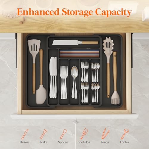 Lifewit Expandable Silverware Drawer Organizer, Kitchen Utensil Tray - Image 2