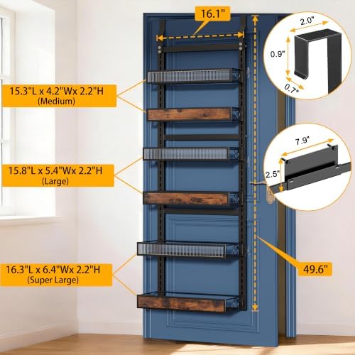 6 Tier Pantry Door Organizer Spice Rack, 2-IN-1 Wall Mount or Hanging Over Door - Image 2