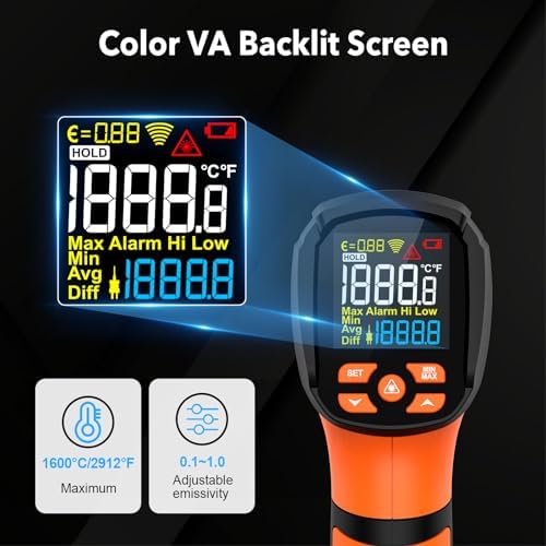 Infrared Thermometer Temperature Gun, -40℉~2912℉ Pyrometer, 50:1 High Temp - Image 5