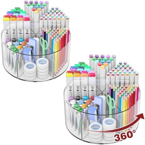 Absonic 500 PCS Acrylic Pencil Holder, 360 Rotating Clear Marker Organizer by Absonic