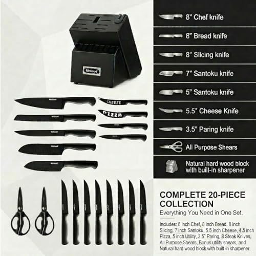 McCook® Premium Black Knife Sets, German Stainless Steel Kitchen Knives Block - Image 2