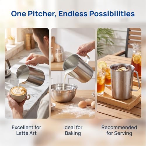 Veemoon 2000ml 304 Stainless Steel Measuring Cup Milk Pitcher - Image 2