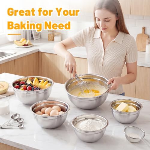 Beasea Mixing Bowls with Lids Set of 5, 1.5/2/2.5/3.4/4/5 QT Stackable Nesting - Image 6