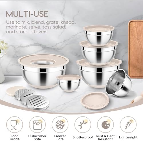 E-far 25PCS Mixing Bowls with Lid Set, Stainless Steel Nesting Prep Bowls with - Image 7