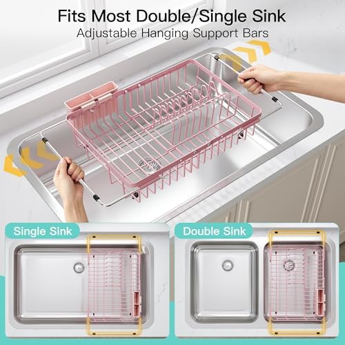 JASIWAY Pink Dish Drying Rack Over the Sink - Image 3