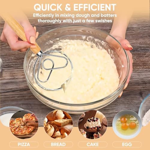 Maxjoy Danish Dough Whisk, Stainless Steel Wooden Bread Tool - Image 4