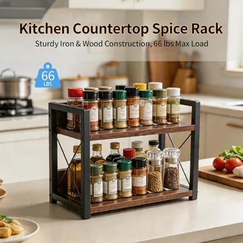2-Tier Countertop Organizer, Iron-Wood Coffee Station Shelf, Heavy Duty Kitchen - Image 4