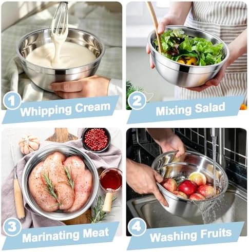 TeamFar Mixing Bowls, Stainless Steel Nesting Salad Bowls & Airtight Lids - Image 6