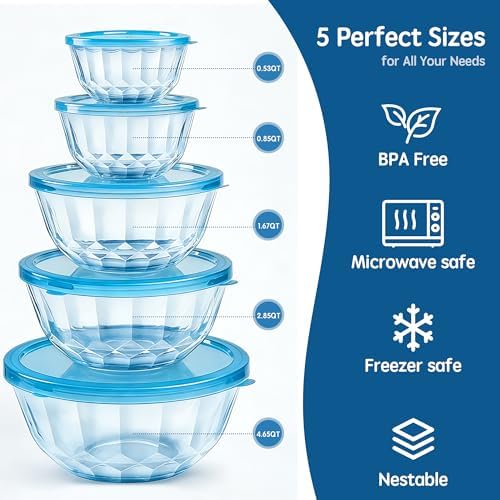 ENVTEK 5‑Piece Glass Mixing Bowls Set - Image 3