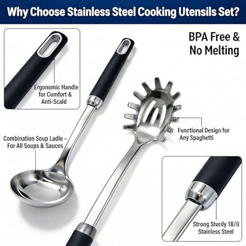 Stainless Steel Soup Ladle and Spaghetti Spoon Set - Image 3