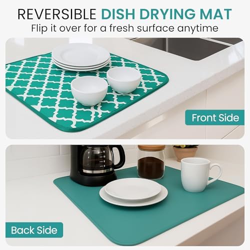 Dish Drying Mat for Kitchen Counter, Large 18 x 14 Absorbent Microfiber Pad - Image 3