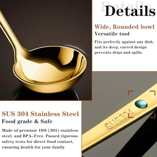 2 Pack Gold Soup Ladle Stainless Steel Serving Spoon - Image 3