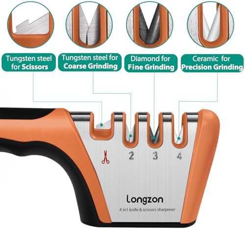 Longzon 5-in-1 Knife Sharpener 4 Stage and Cut-Resistant Glove - Image 2
