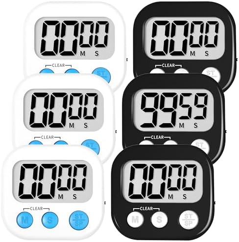 ZILLEEN Digital Kitchen Timers for Cooking Kids Black White 6 Pack by ZILLEEN