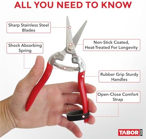 TABOR TOOLS K17A Pruning Snips – 7.5" – Stainless Steel Flower Pruning Scissors - Image 4