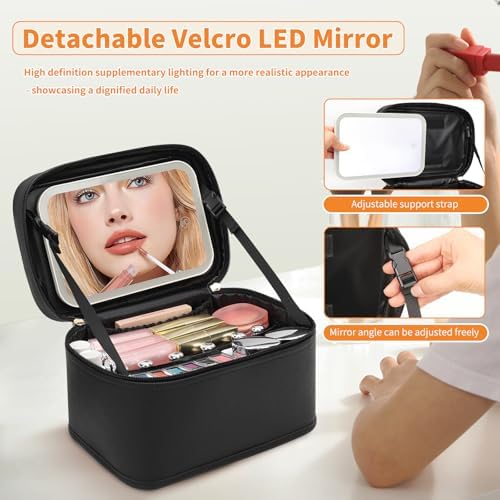 OCHEAL Makeup Bag With LED Mirror, Travel Makeup Bag With 3 Color Setting Light - Image 3