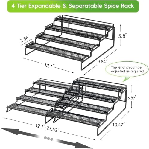 2 Pack Spice Rack Organizer for Cabinet, 4 Tier Black Seasoning Organizer Rack - Image 3