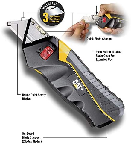 Cat Safety Utility Knife Box Cutter Self-Retracting, Squeeze Handle to Extend - Image 2
