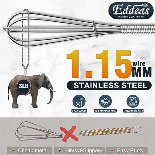 Eddeas Small Whisk Stainless Steel, Mini wire whisk 3 Pieces, 6in & 7in Tiny - Image 3