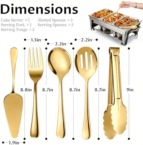 11PCS Stainless Steel Gold Serving Utensils, 8.7''Serving Spoons, 8.7''Slotted - Image 2