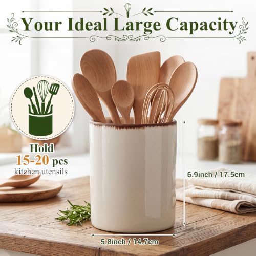 Minimalist Ceramic Utensil Holder White 6.9" - Image 2