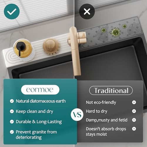 Eormoe Faucet Mat for Kitchen Sink – Diatomite Stone Drying Mat & Sink - Image 6