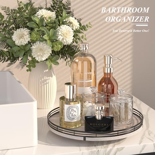 AMH 13-Inch Rustic Whitewashed Oak Lazy Susan Vanity Tray - Image 3