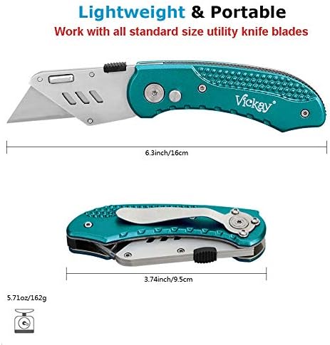 Vickay Folding Utility Knife, Heavy Duty Box Cutter, Razor Knife-Green - Image 3