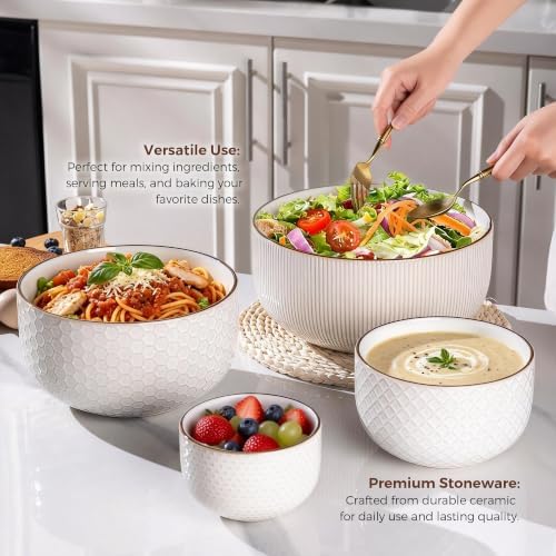 GBhome Ceramic Mixing Bowls Set of 4, Stoneware Nesting Serving Bowls - Image 4