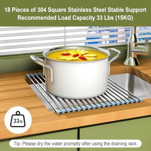 16.93 ×12.91 Inch Sink Drying Rack Roll Up, Silicone Wrapped 304 Square - Image 5
