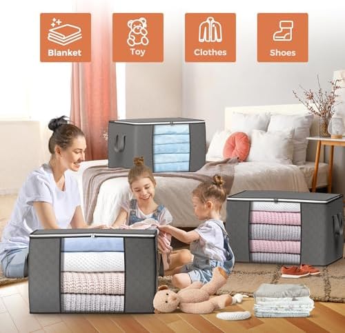 90L Large Storage Bags, 6 Pack Clothes Storage Bins Closet Organizers - Image 3