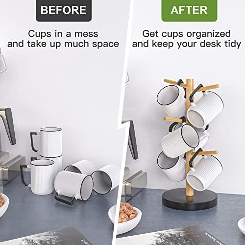Wisuce Coffee Mug Holder with 6 Hooks, Bamboo Mug Tree Stand - Image 4