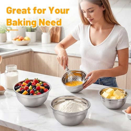 Beasea Mixing Bowls with Lids Set of 3, 1.5 QT Stackable Stainless Steel Mixing - Image 6