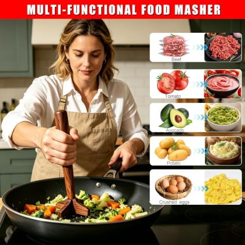 Wooden Meat Chopper for Ground Beef, Heat Resistant Hamburger Chopper, - Image 7