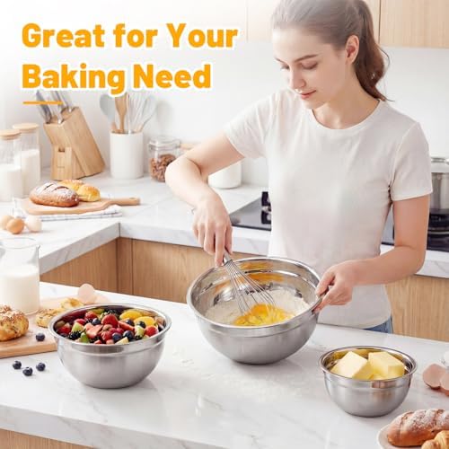 Beasea Mixing Bowls with Lids Set of 3, 1.5/2.5/4 QT Stackable Stainless Steel - Image 6