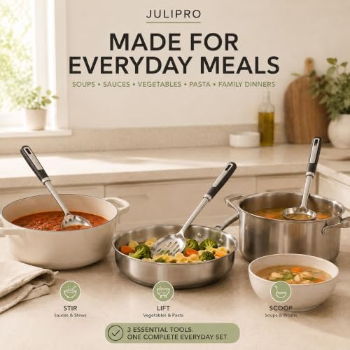 Stainless Steel Cooking Spoon Set, 3-Piece Serving, Slotted & Ladle - Image 5