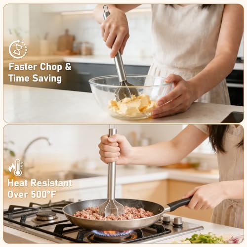 Meat Masher, 6 Blade Stainless Steel Ground Beef Chopper Kitchen Tool - Image 2